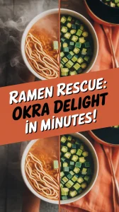 Delicious cheap microwave ramen topped with canned diced okra for a flavorful meal.