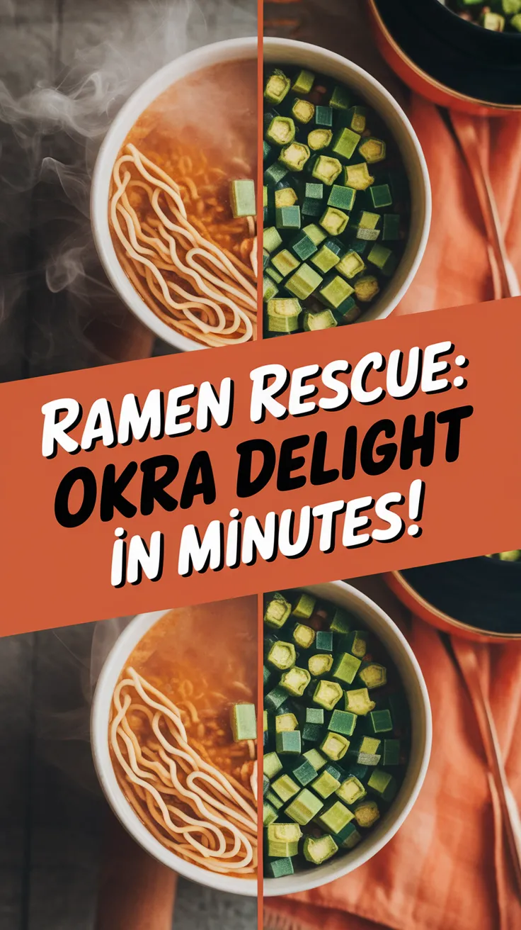 Delicious cheap microwave ramen topped with canned diced okra for a flavorful meal.