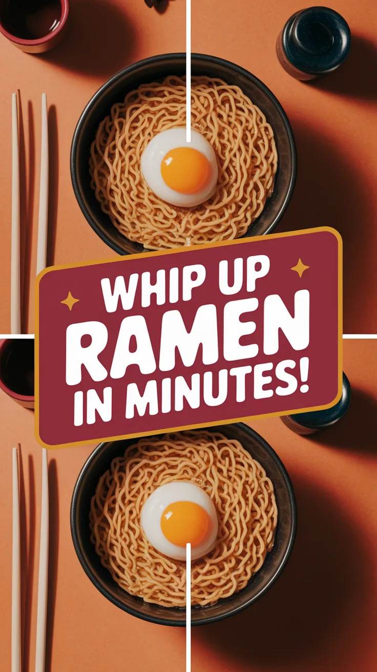 Bowl of cheap microwave ramen topped with a cooked egg, perfect for a quick meal.