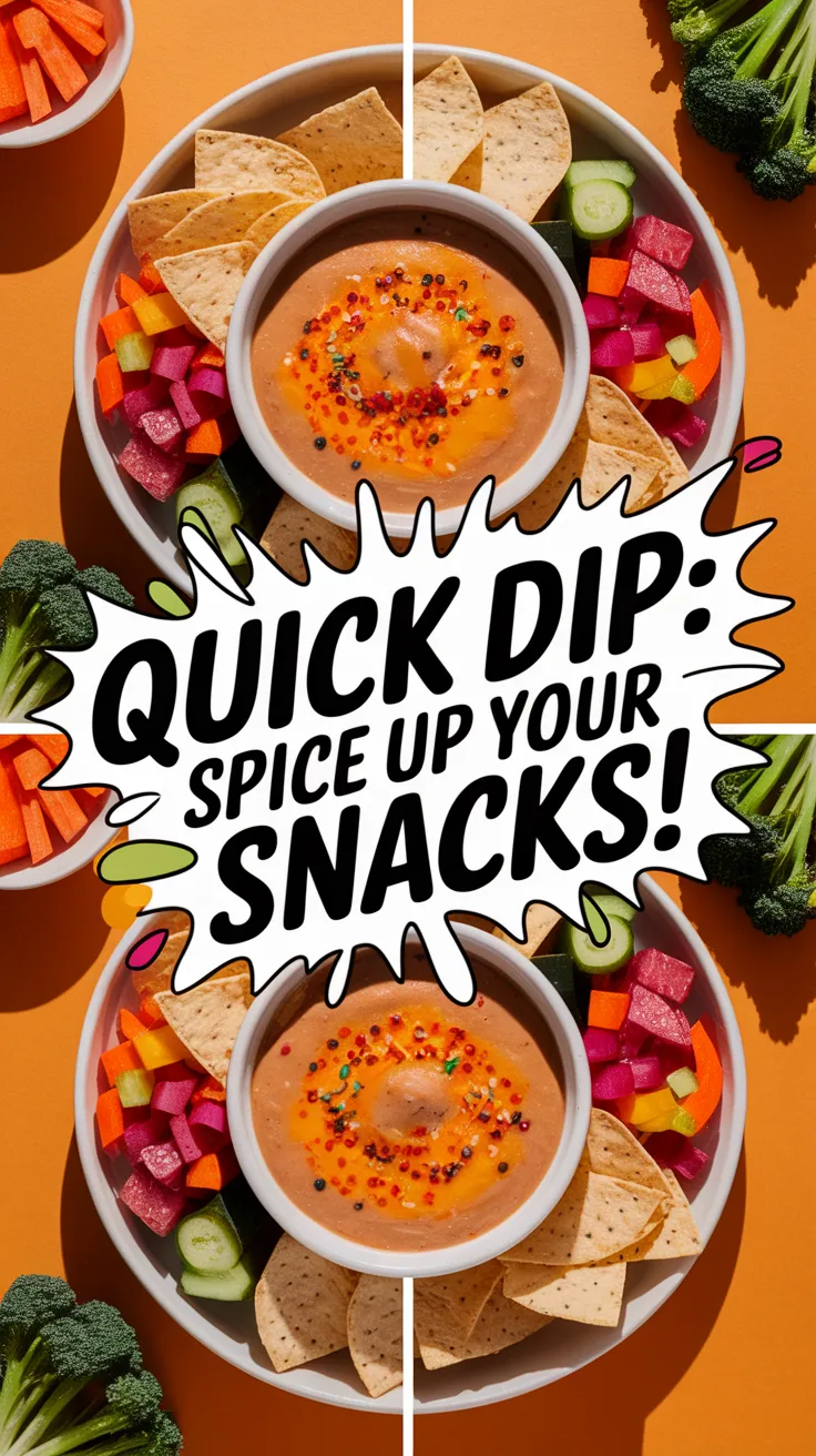 Delicious canned refried bean dip with chips and vegetables, perfect for quick snacks.