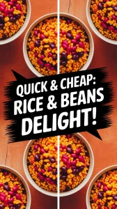 A colorful bowl of microwave rice and beans, perfect for a cheap meal.