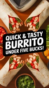 Delicious cheap microwave tortilla burrito with canned chicken and fresh toppings