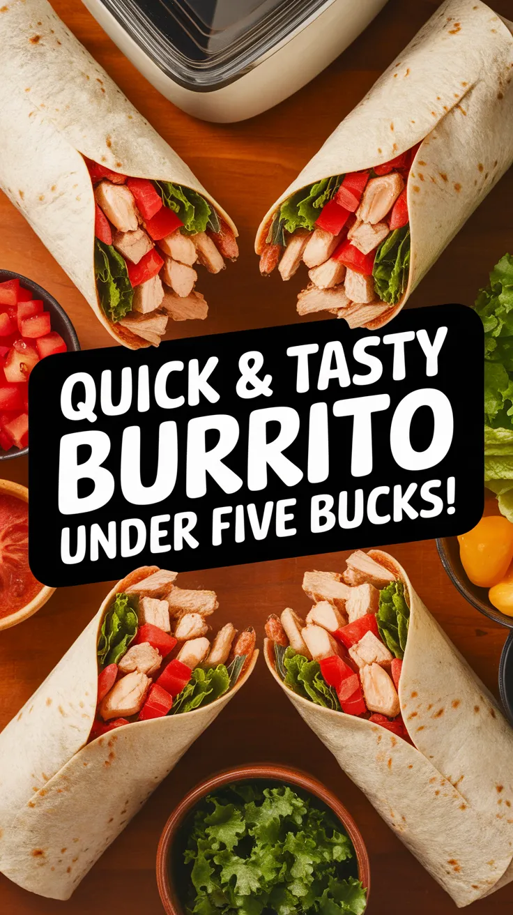 Delicious cheap microwave tortilla burrito with canned chicken and fresh toppings