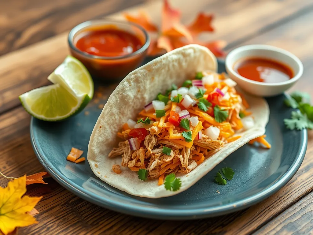 Delicious microwave tortilla filled with canned chicken, cheese, and fresh toppings for a quick taco meal.