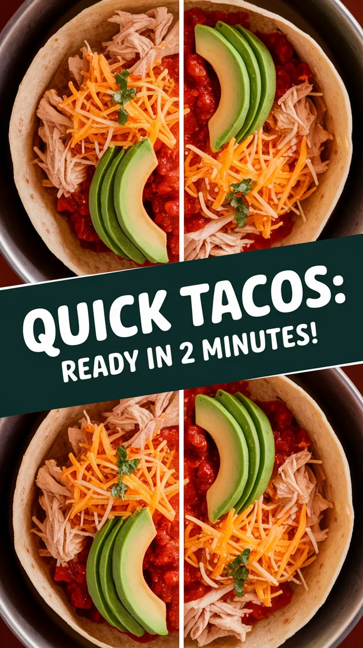 Delicious microwave tortilla with canned chicken taco topped with avocado and cheese