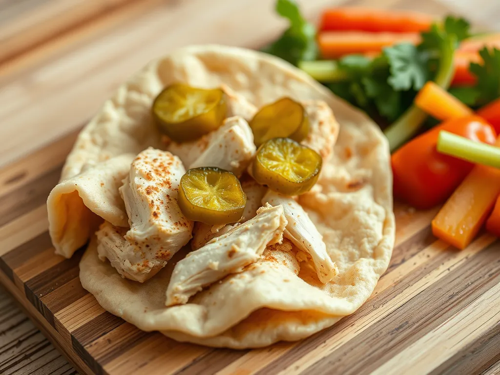 Microwave tortilla wrap filled with canned chicken and vegetables
