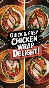 A delicious chicken wrap made with tortillas, canned chicken, and fresh vegetables, perfect for a quick meal.