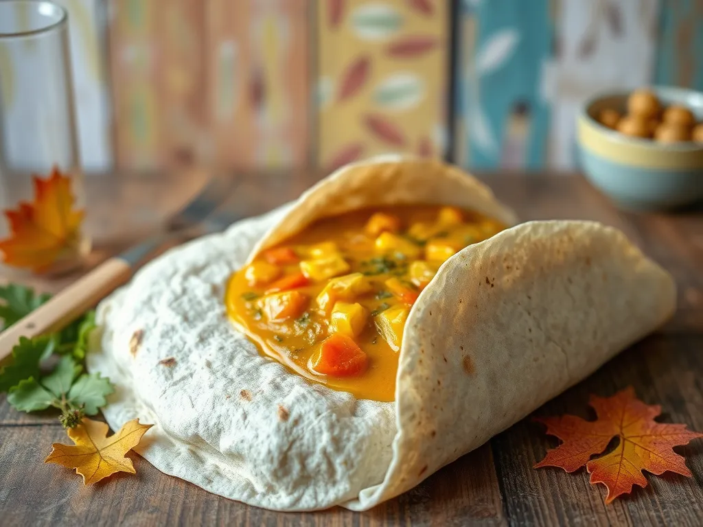 Delicious cheap microwave tortilla filled with canned soup and vegetables