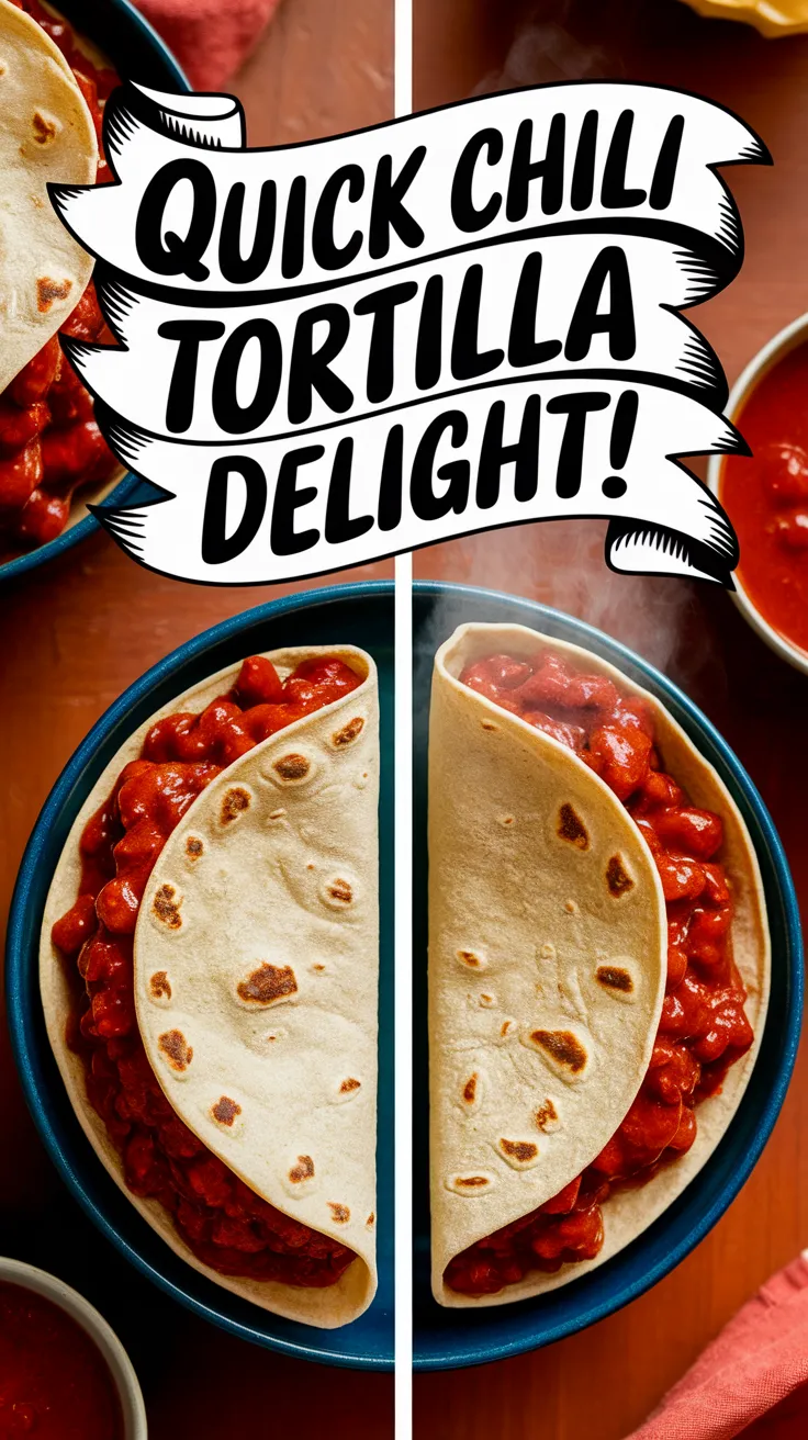 A delicious microwave tortilla filled with canned chili, perfect for a quick meal.