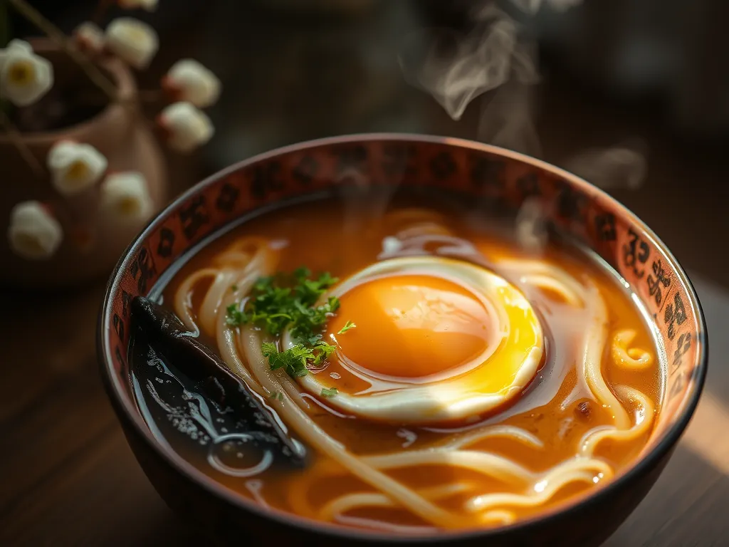 Delicious bowl of cheap microwave ramen upgraded with a perfectly cooked egg.