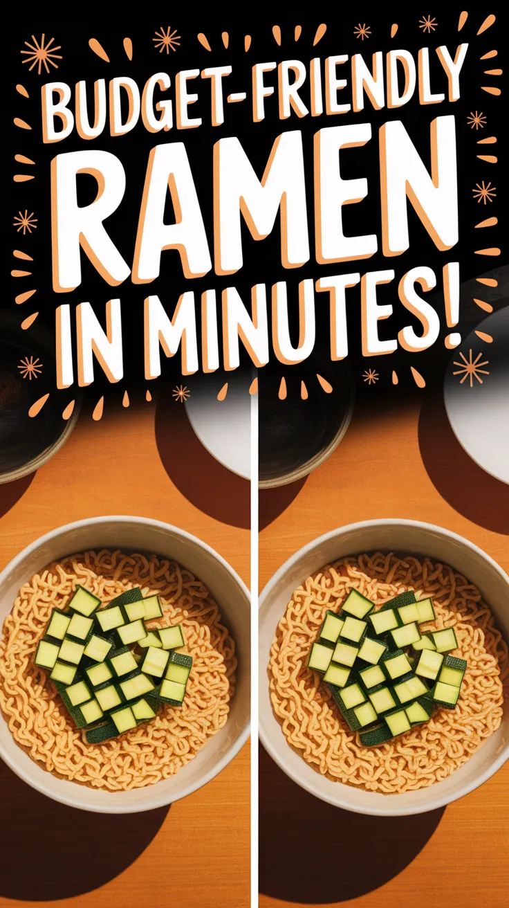 Bowl of cheap microwave ramen topped with diced zucchini for a budget-friendly meal.