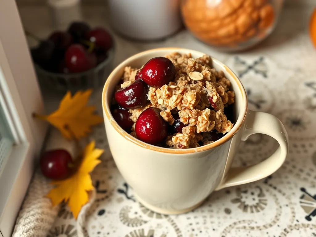 Delicious Cherry Crisp in a Mug for Summer Nights