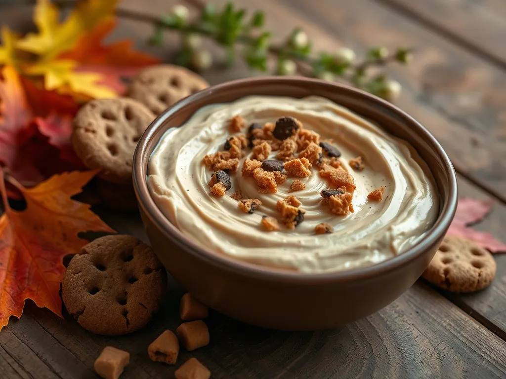 Delicious cookie butter dip served in a bowl with cookie crumbs on top, ideal for dipping snacks.