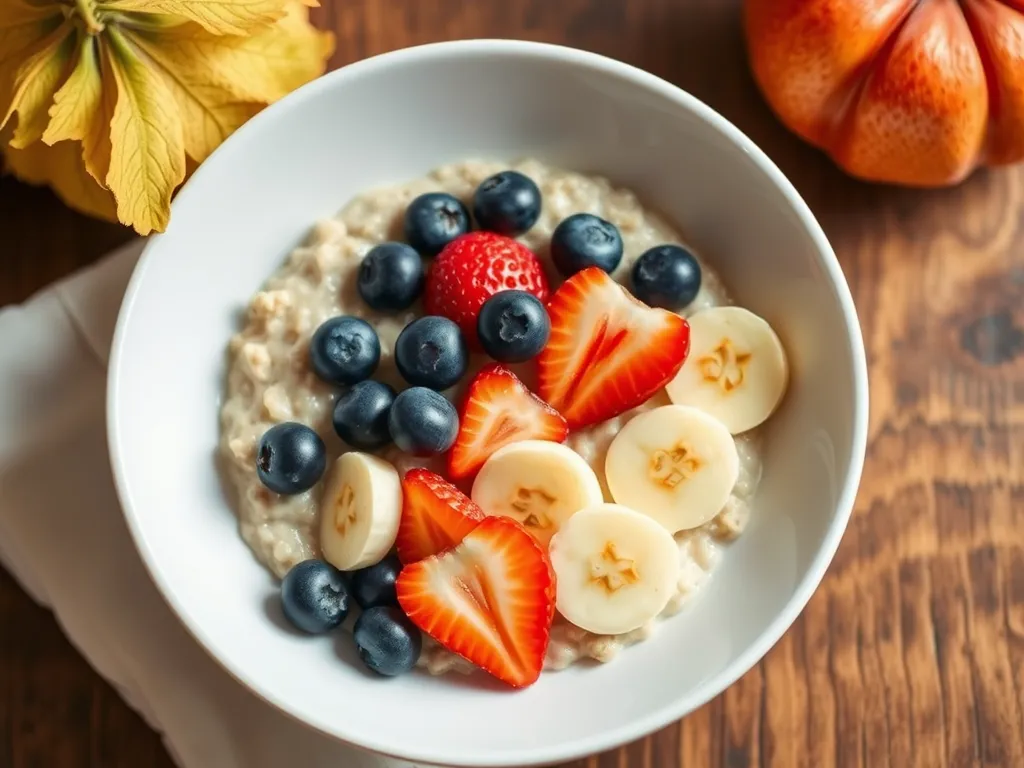 Delicious microwave version of Copycat Starbucks Oatmeal topped with fresh fruits.