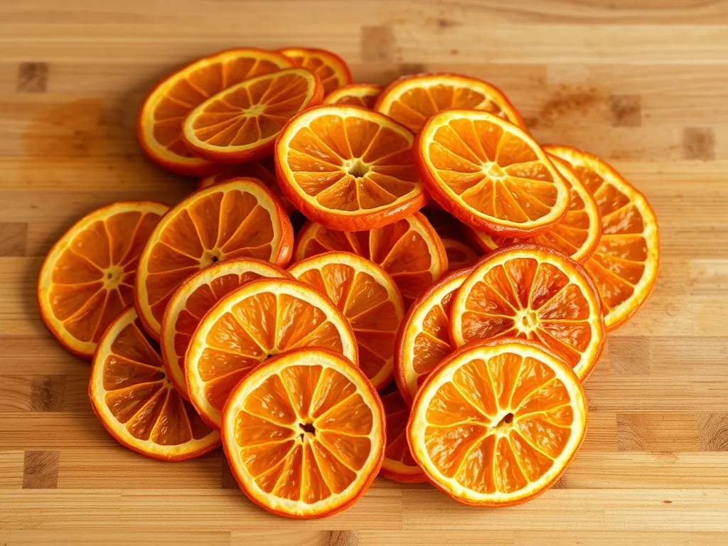 A pile of dried orange slices prepared in the microwave, showcasing vibrant orange colors.