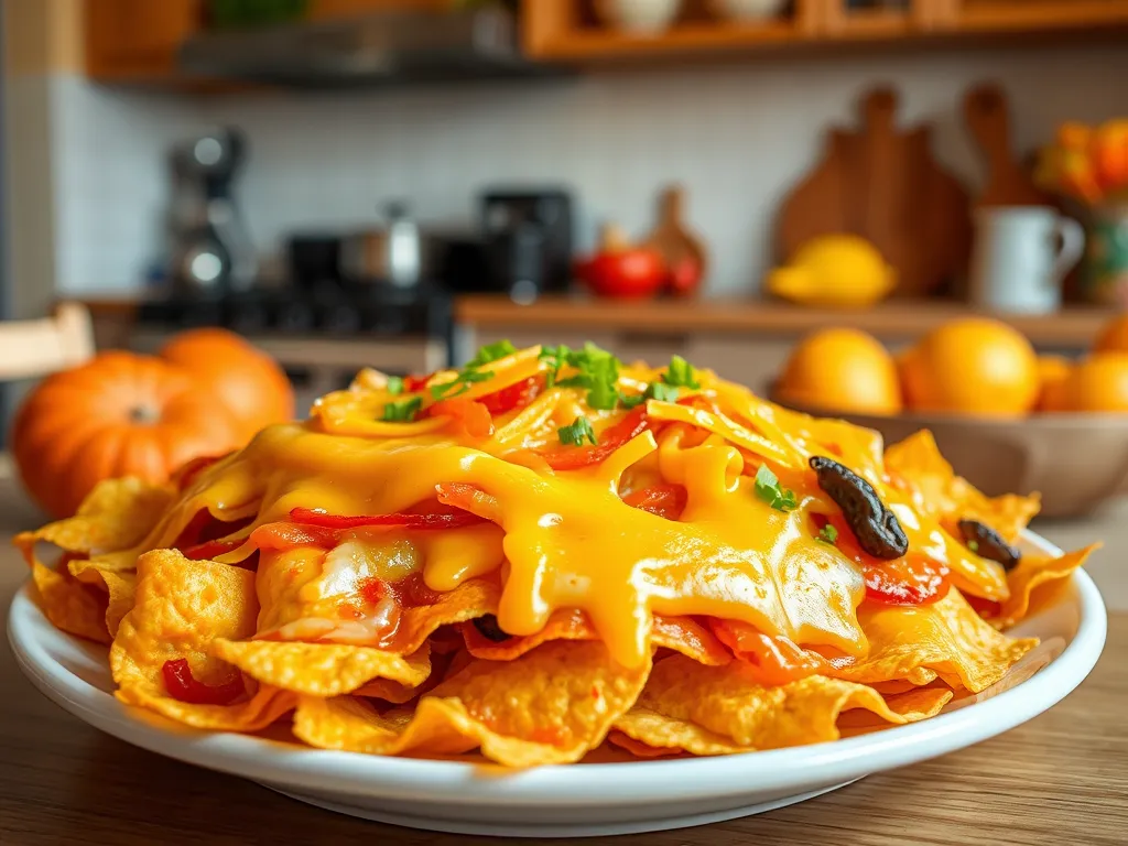 Delicious easy 2-minute cheese nachos topped with melted cheese, jalapeños, and veggies.