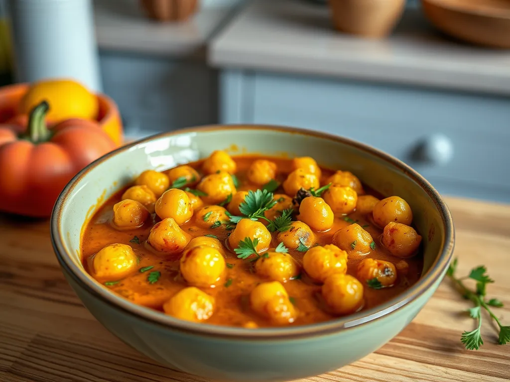 Bowl of easy 2-minute chickpea tikka with vibrant chickpeas and spices.