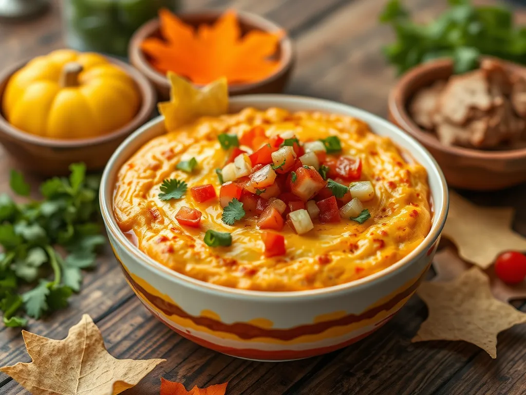 Delicious and colorful easy 2-minute taco dip topped with fresh tomatoes and herbs.