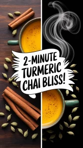 A delicious cup of turmeric chai with spices, perfect for a quick recipe.