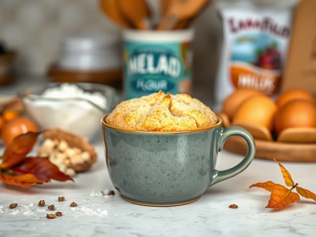 Bowl of freshly made easy 90-second coconut bread surrounded by ingredients.