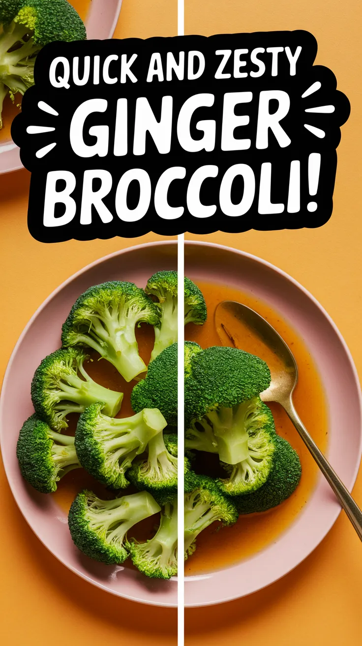 Delicious ginger broccoli dish ready in 2 minutes, featuring bright green florets with a flavorful sauce.