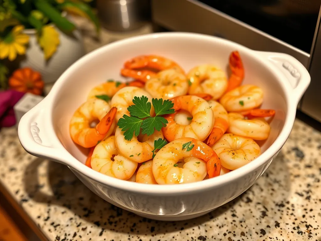 Delicious Garlic Butter Shrimp prepared in the microwave.