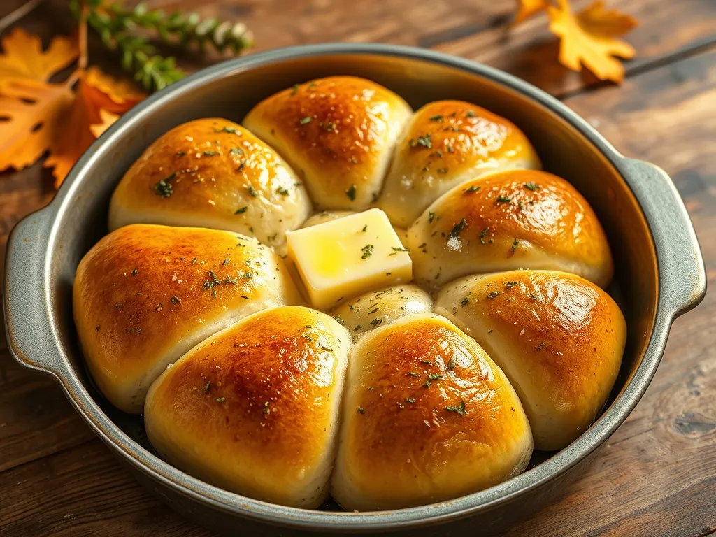 Freshly baked Garlic Herb Dinner Rolls with a golden crust, perfect for microwave rising.