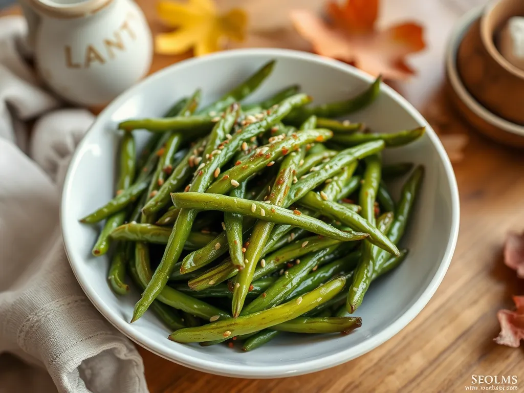Delicious glazed green beans finished with balsamic in a bowl.
