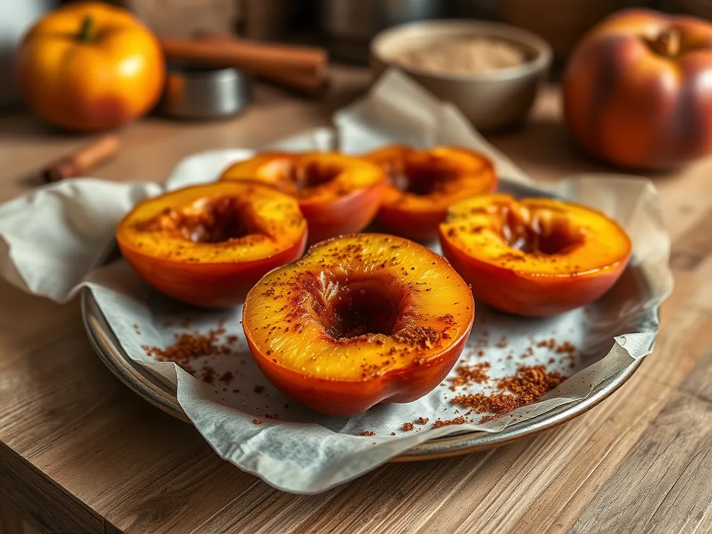 Delicious microwave caramelized grilled peaches with a golden crust.