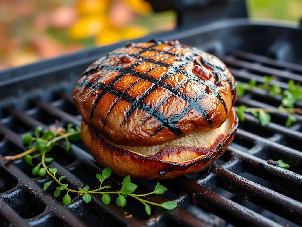Delicious grilled Portobello mushrooms with a marinated glaze, perfect for a savory dish.