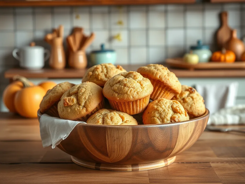 Delicious microwave-ready bran muffins served in a wooden bowl.