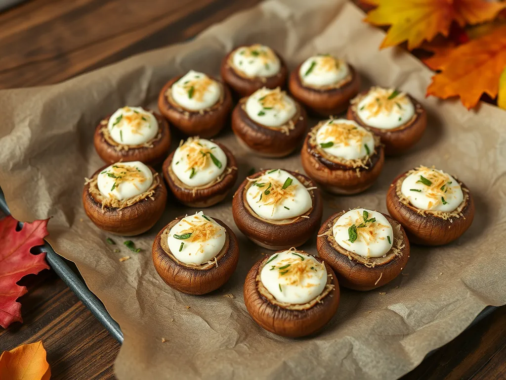 Delicious healthy stuffed mushrooms made in the microwave, topped with creamy filling and herbs.
