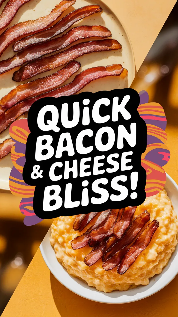 Delicious bacon strips on creamy cheese grits for a lazy microwave meal.