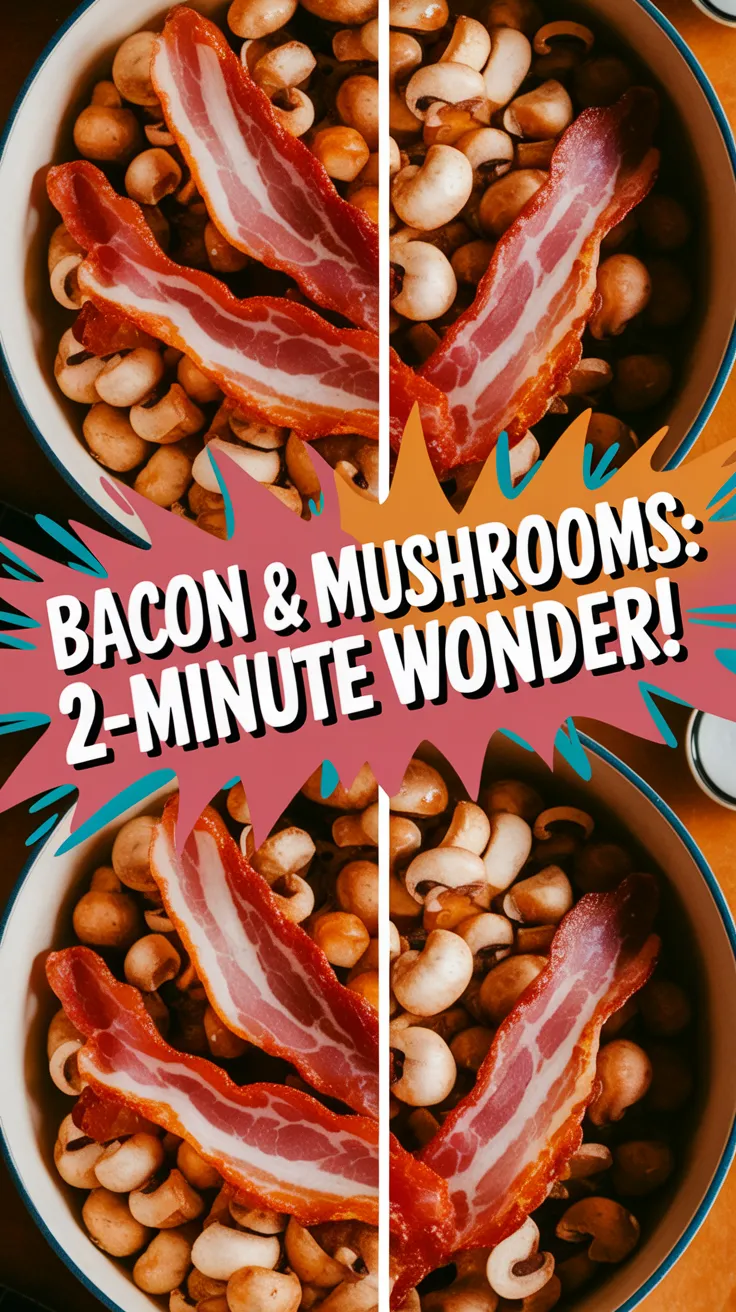 Bowl of lazy microwave pre-cooked bacon and canned diced mushrooms ready to cook