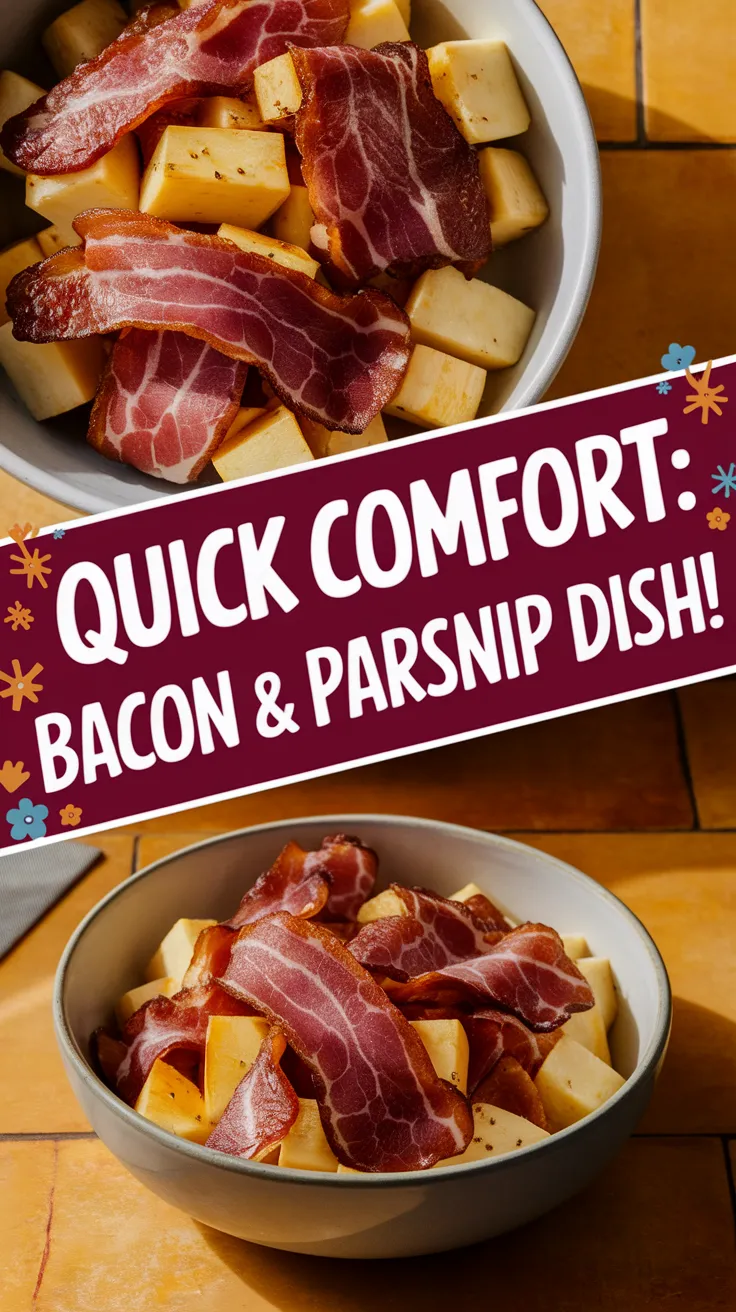 Microwave pre-cooked bacon and canned diced parsnips in a bowl