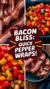 Lazy microwave pre-cooked bacon paired with colorful canned diced peppers for a quick meal.