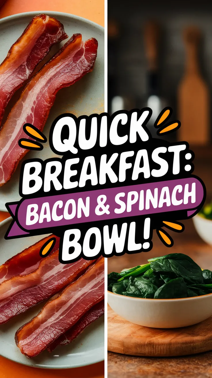 Lazy microwave pre-cooked bacon and canned spinach ready for a quick breakfast.