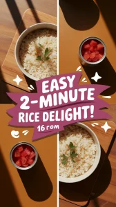 A bowl of lazy microwave boxed rice with diced tomatoes on the side, representing a quick and easy meal.