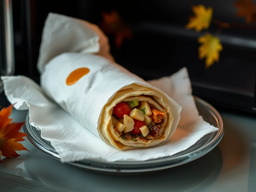 Delicious frozen burrito ready for microwave, featuring veggies and cheese for a quick meal.