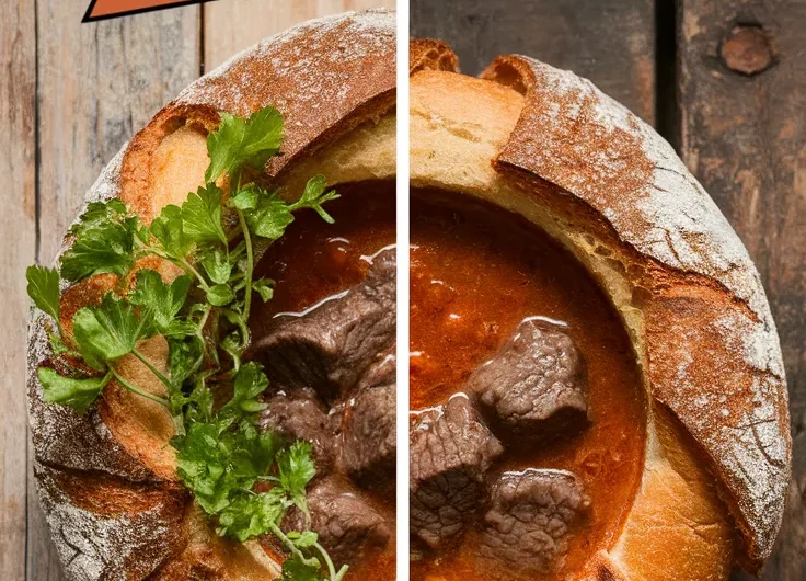 Lazy Microwave Canned Beef Stew Bread Bowl
