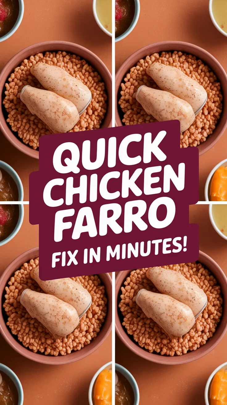 A delicious bowl of farro topped with microwave canned chicken, showcasing a quick meal option.