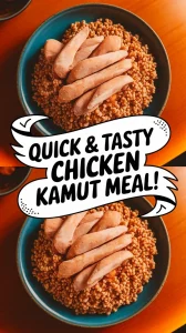 A delicious quick meal featuring canned chicken served on a bed of instant kamut.