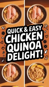 Bowl of instant quinoa flakes topped with canned chicken, showcasing a quick meal option.