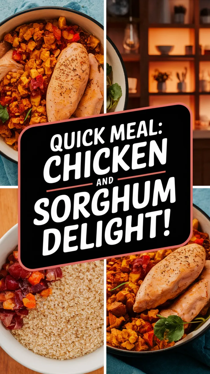 Delicious lazy microwave canned chicken served with instant sorghum and vegetables.