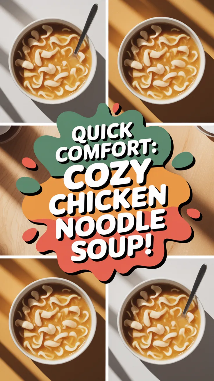 A bowl of canned chicken noodle soup, showcasing a quick and easy meal option.