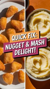 Delicious lazy microwave frozen chicken nuggets served with instant mashed potatoes.