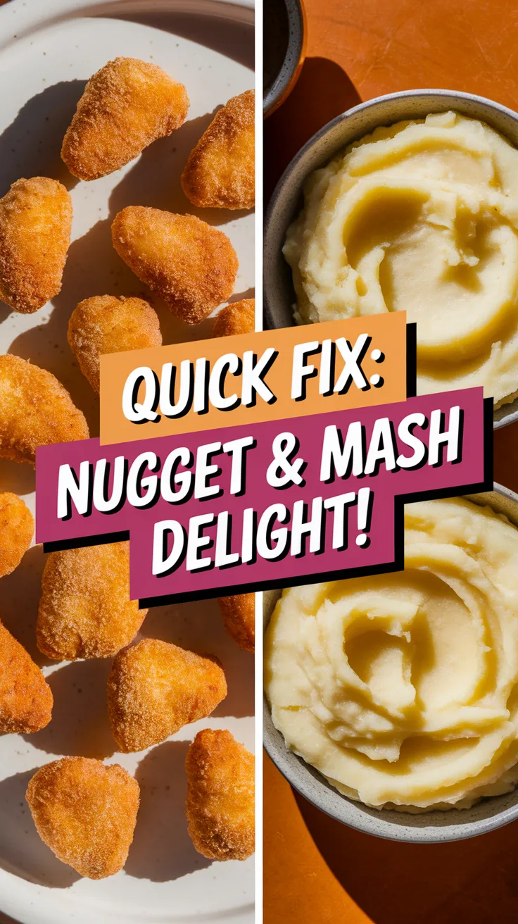 Delicious lazy microwave frozen chicken nuggets served with instant mashed potatoes.