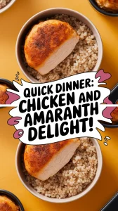 Delicious lazy microwave frozen chicken patty served with instant amaranth for a quick meal.