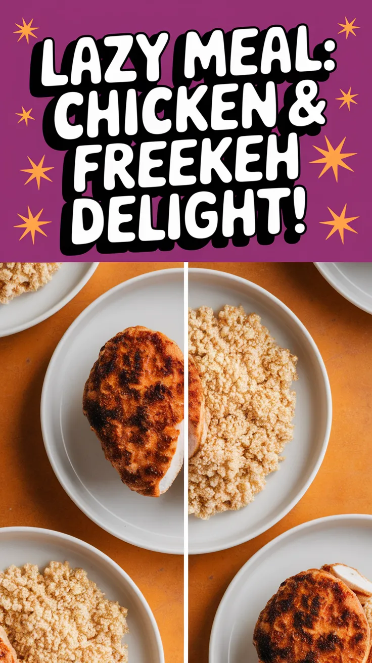 Delicious lazy microwave frozen chicken patty served with instant freekeh