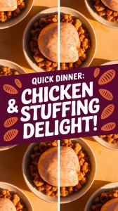 Delicious lazy microwave canned chicken served with instant stuffing